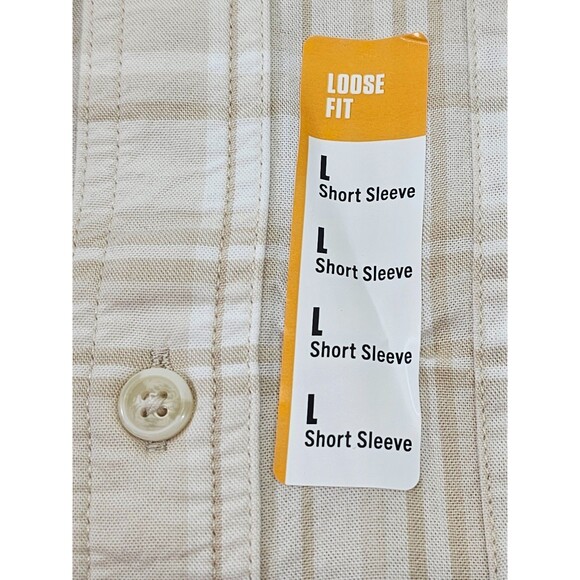 Carhartt Loose-Fit Midweight Plaid Shirt Top Beige Men's Large NEW Short Sleeve - Picture 2 of 6